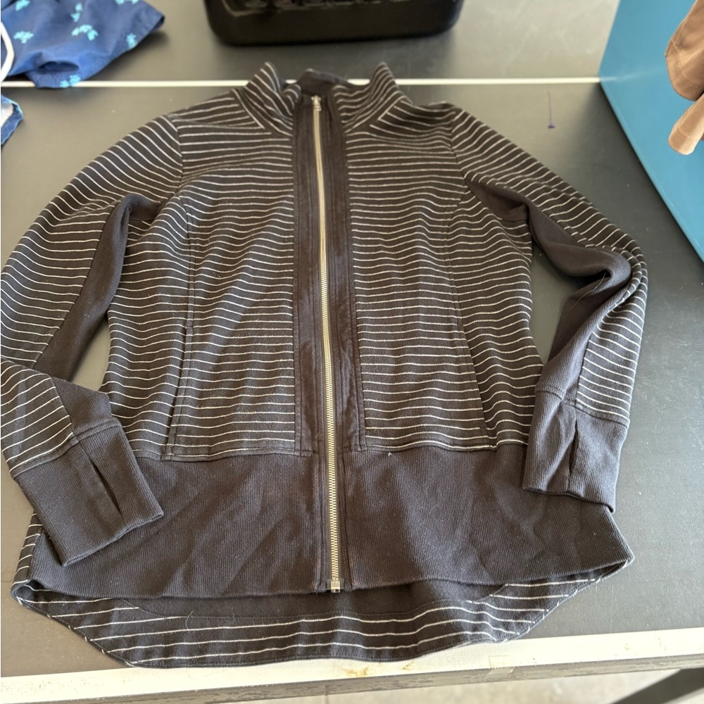 Cabi Black and Gray Striped Utility Jacket